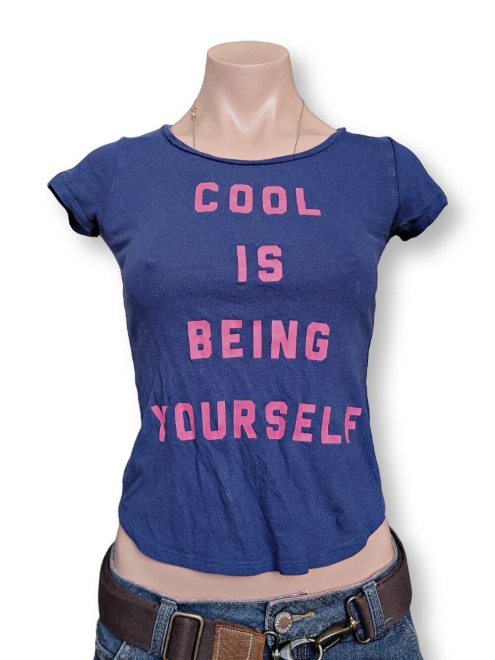 Old Navy Kids M Blue Pink Graphic Baby Tee Crop Top (Kids M)